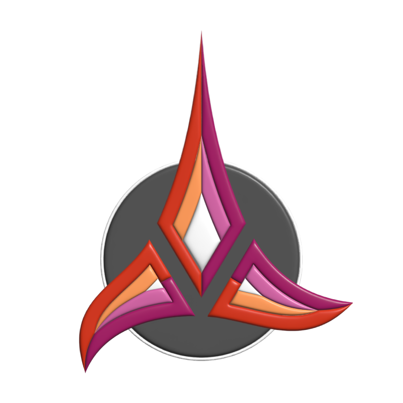 A Klingon emblem in lesbian pride colours.